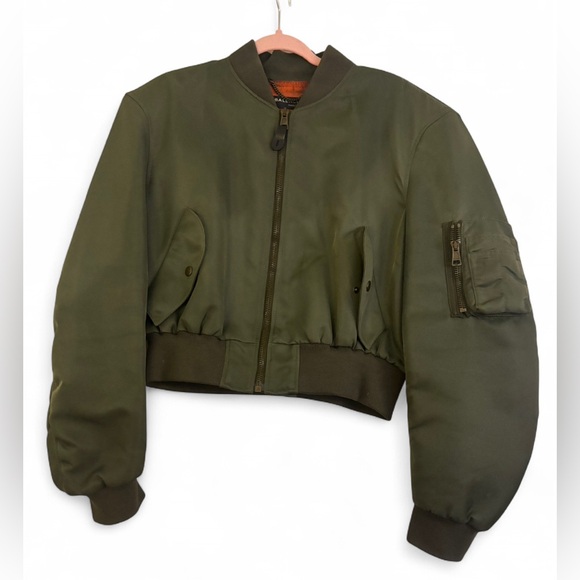 Balenciaga Ss17 Navy Green Padded Shoulder Cropped Bomber Jacket Men’s Size XL